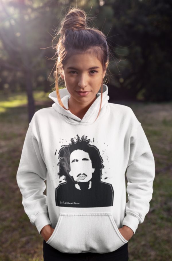 Image de sweat blanc à capuche femme 'Bob Marley" - MCL Sérigraphie