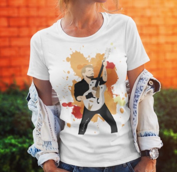Image de t-shirt femme "Johnny Hallyday" version orange - MCL Sérigraphie