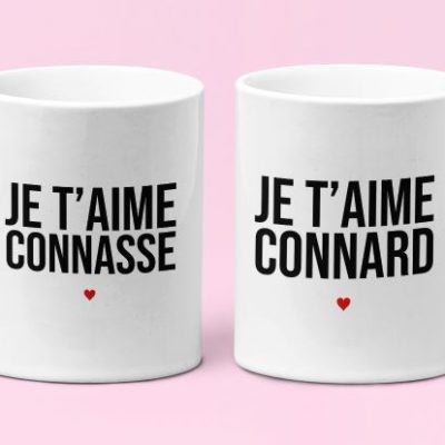 Image de mugs "Je t'aime connard/je t'aime connasse" - MCL Sérigraphie