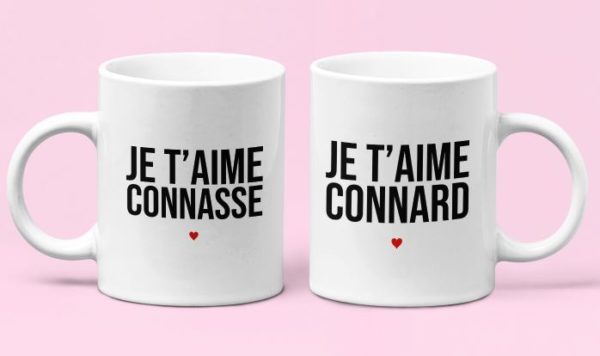 Image de mugs "Je t'aime connard/je t'aime connasse" - MCL Sérigraphie