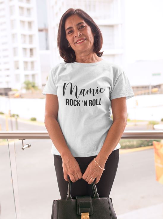 Image de t-shirt blanc "Mamie Rock'N Roll"-MCL Sérigraphie