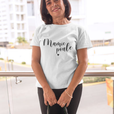 Image de t-shirt blanc femme "Mamie Poule" - MCL Sérigraphie