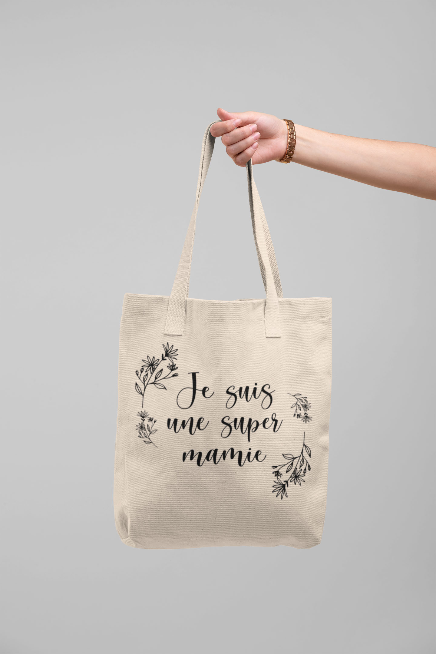 Tote-bag "Je suis une super mamie" - MCL Sérigraphie Image de tote-bag "Je suis une super mamie" - MCL Sérigraphie