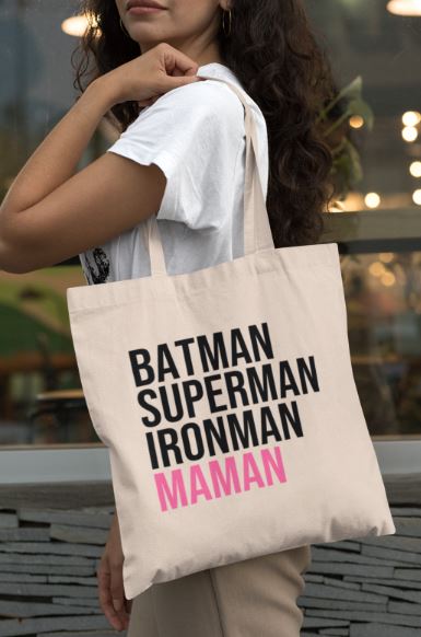Image de tote-bag "Batman, Superman, Ironman, Maman" - MCL Sérigraphie