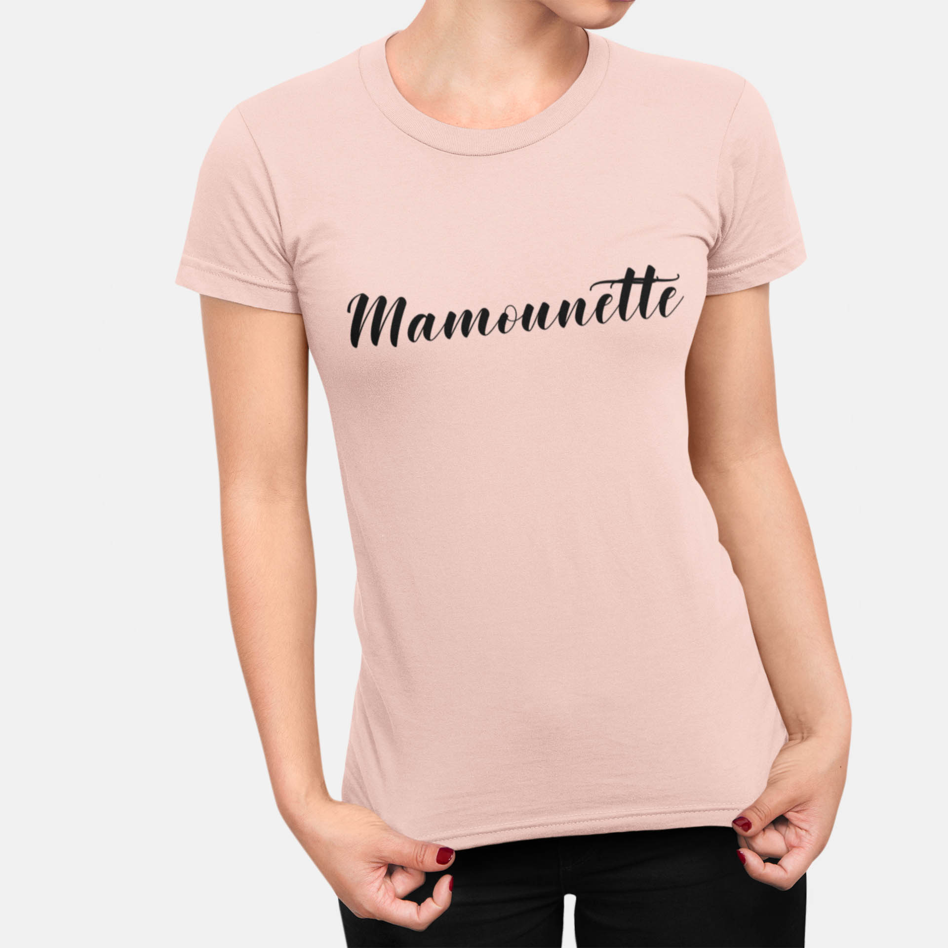 T-shirt noir "Mamounette" - MCL Sérigraphie Image de t-shirt rose "Mamounette" - MCL Sérigraphie