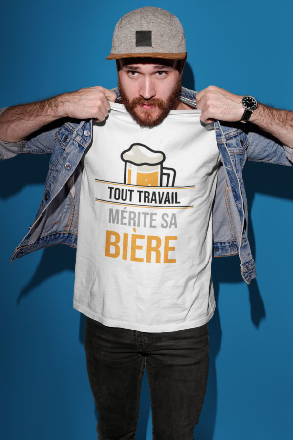Image du t-shirt homme "Tout travail mérite sa bière" - MCL Sérigraphie
