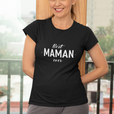 Image de t-shirt noir femme "Best maman ever" - MCL Sérigraphie