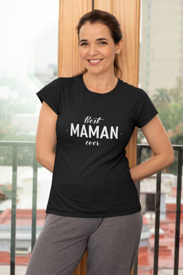 Image de t-shirt noir femme "Best maman ever" - MCL Sérigraphie