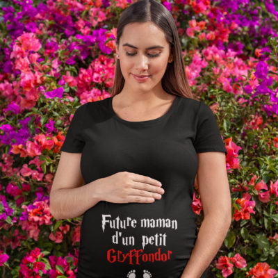 Image de t-shirt noir pour femme "Future maman d'un petit Gryffondor" - MCL Sérigraphie