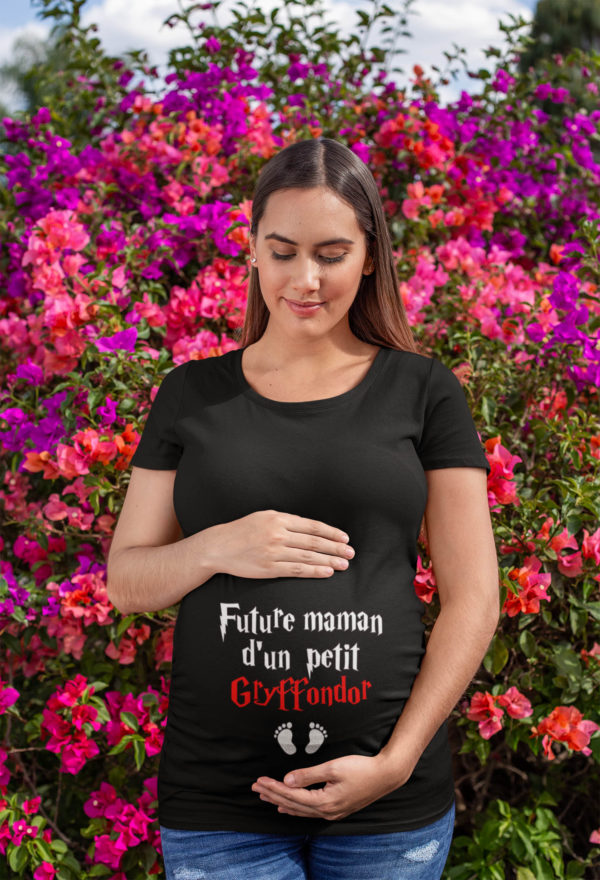 Image de t-shirt noir pour femme "Future maman d'un petit Gryffondor" - MCL Sérigraphie