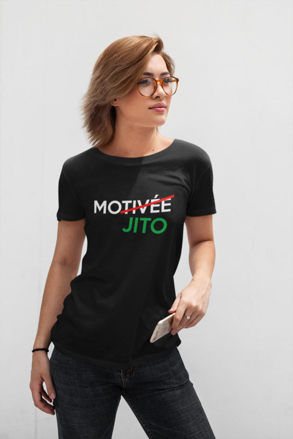 Image de t-shirt noir femme "Motivée Mojito" - MCL Sérigraphie