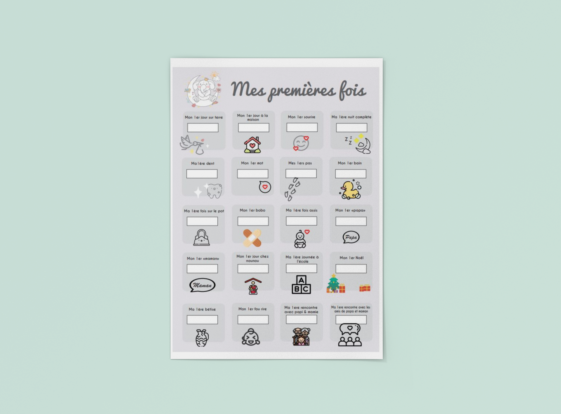 Affiche étapes "Mes premières fois" pour bébé - MCL Sérigraphie Image d'affiche étapes "Mes premières fois" pour bébé - MCL Sérigraphie