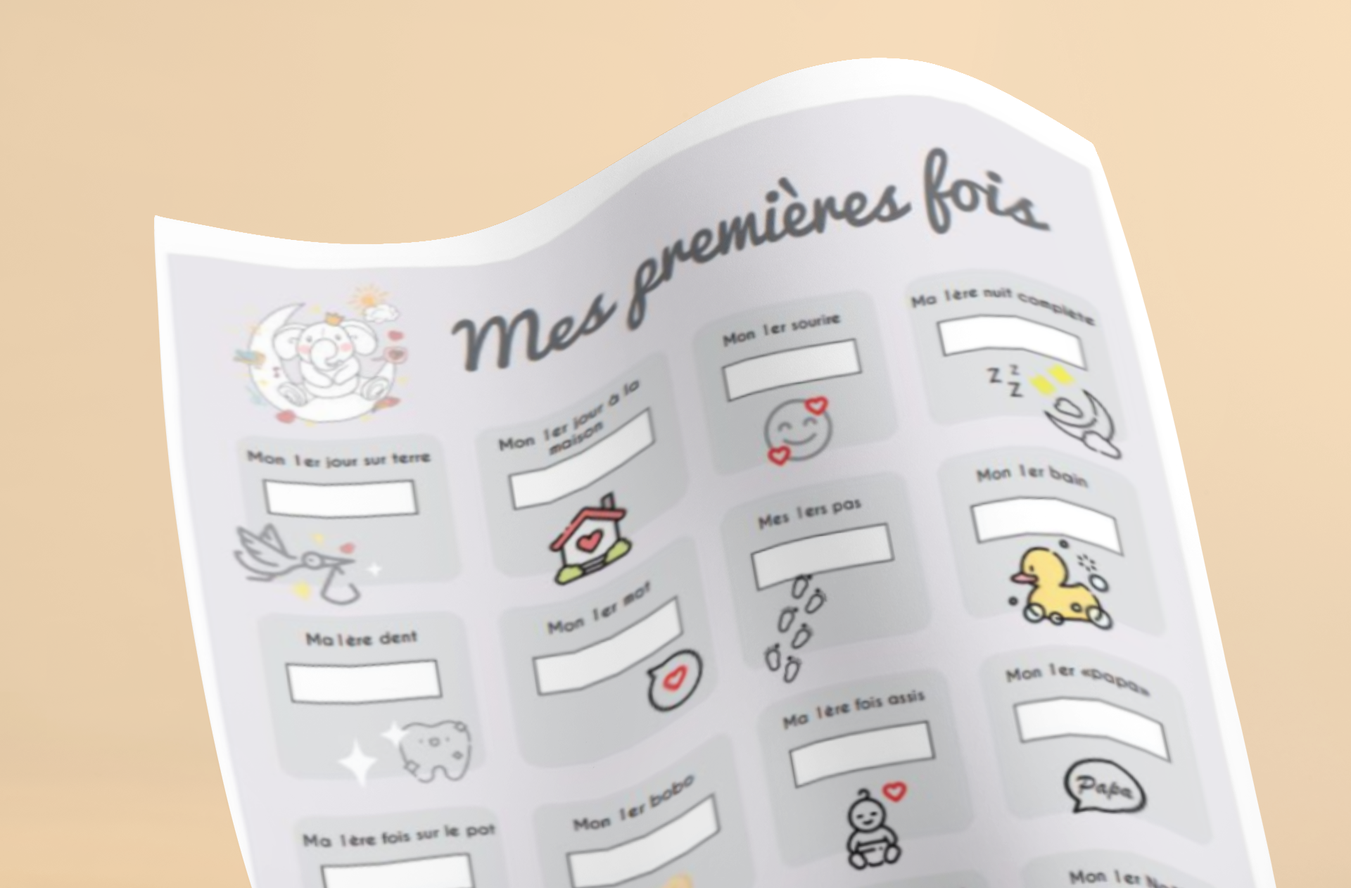 Affiche étapes "Mes premières fois" pour bébé - MCL Sérigraphie Image d'affiche étapes "Mes premières fois" pour bébé - MCL Sérigraphie