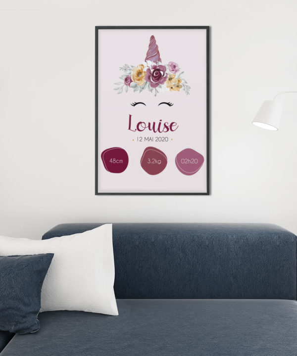 Affiche de naissance licorne personnalisée - MCL Sérigraphie