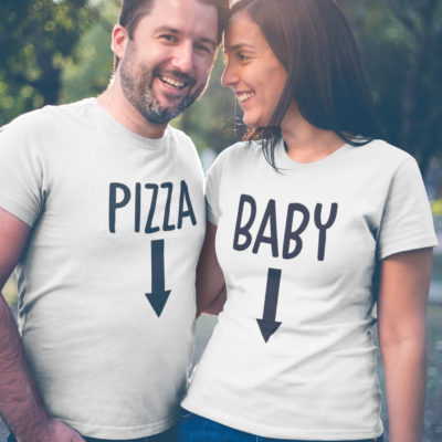 Image de duo de t-shirts blanc - Baby/Pizza" - MCL Sérigraphie