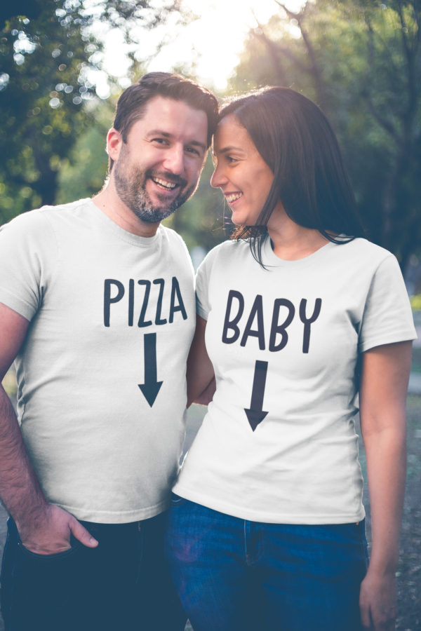 Image de duo de t-shirts blanc - Baby/Pizza" - MCL Sérigraphie