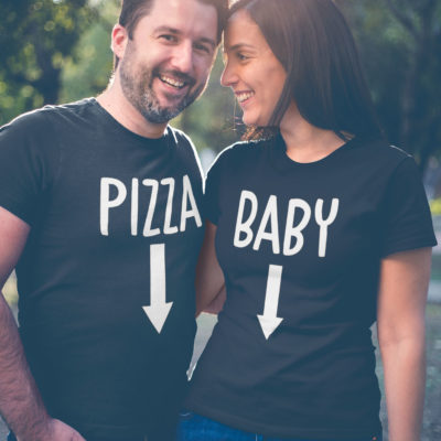 Image de duo de t-shirts noir - Baby/Pizza" - MCL Sérigraphie