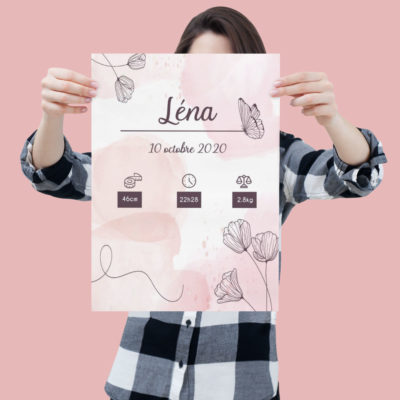 Affiche de naissance rose personnalisée - MCL Sérigraphie