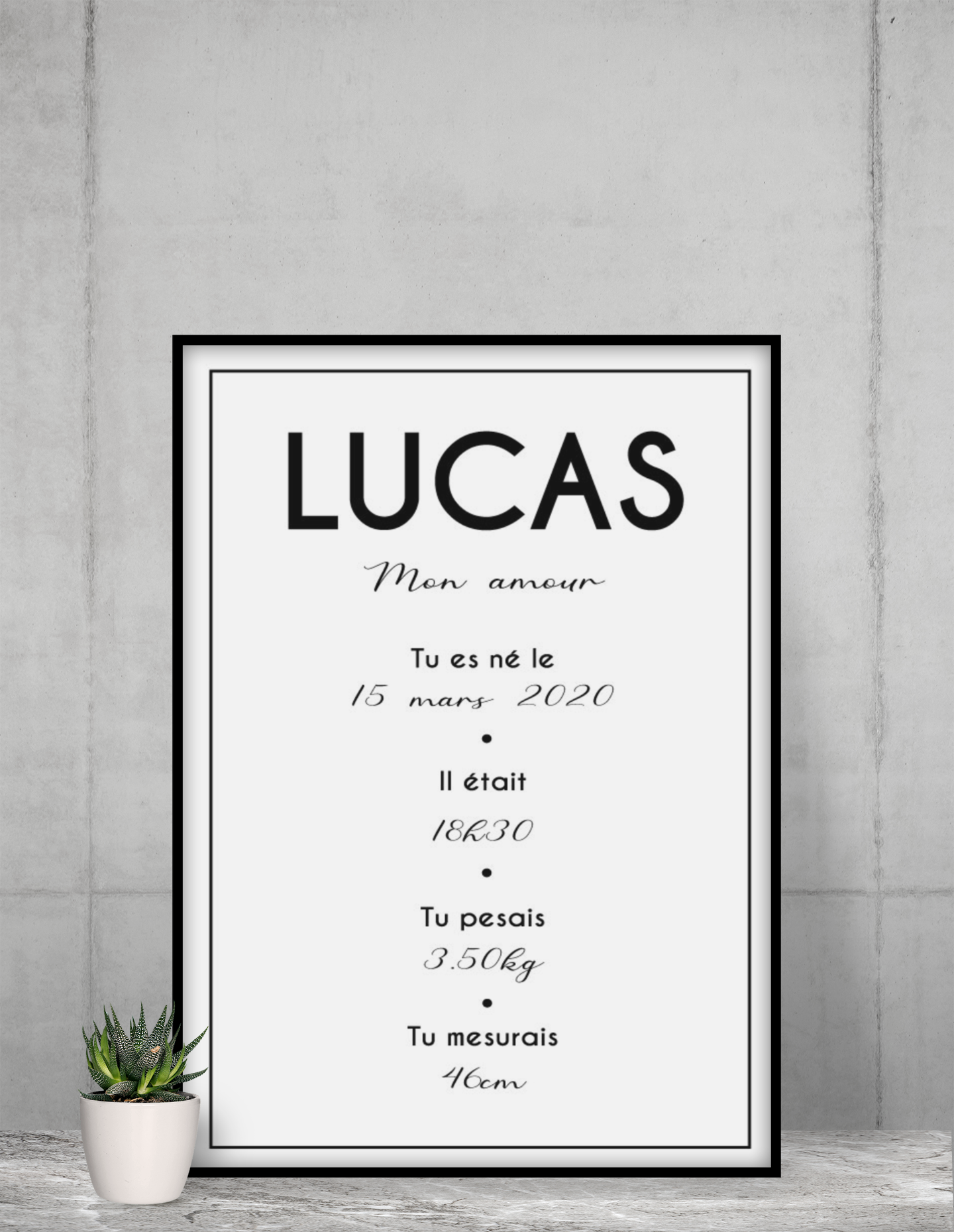 Affiche de naissance personnalisée noir et blanc - MCL Sérigraphie