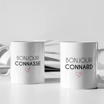 Image de duo mugs - Bonjour connasse/Bonjour connard - MCL Sérigraphie