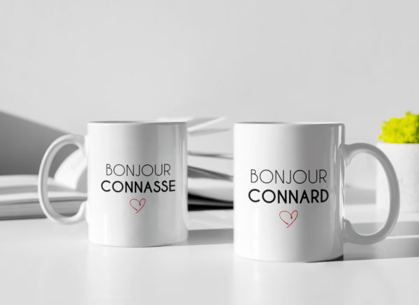 Image de duo mugs - Bonjour connasse/Bonjour connard - MCL Sérigraphie