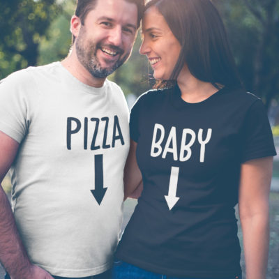 Image t-shirts duo t-shirt noir femme tshirt femme blanc - Baby/Pizza - MCL Sérigraphie