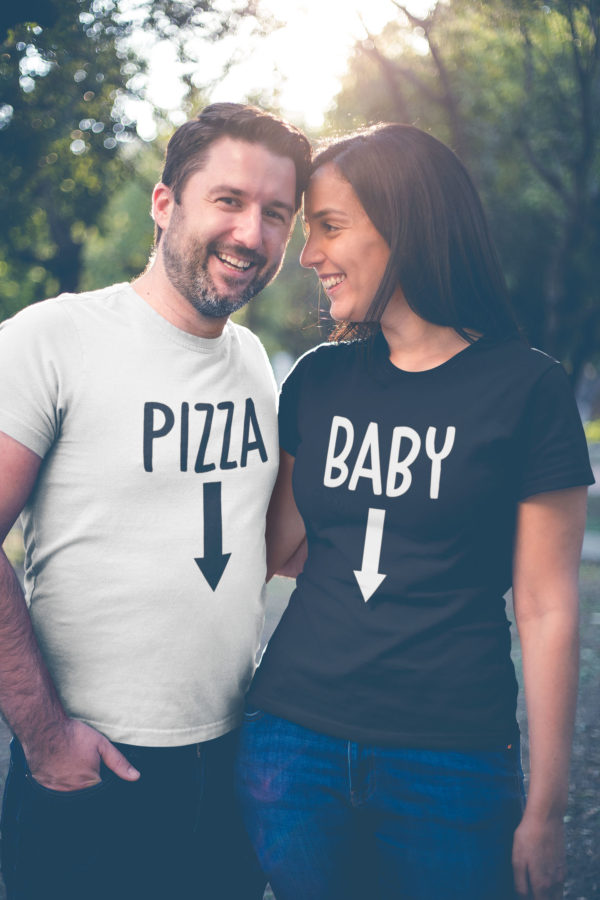 Image t-shirts duo t-shirt noir femme tshirt femme blanc - Baby/Pizza - MCL Sérigraphie