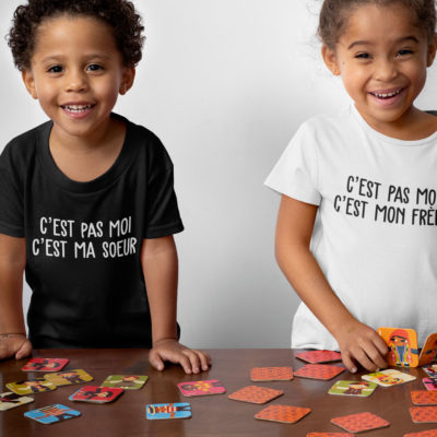 Duo t-shirts noir et blanc "C'est pas moi" - spécial frère et sœur - MCL Sérigraphie