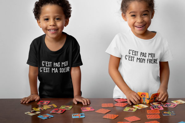 Duo t-shirts noir et blanc "C'est pas moi" - spécial frère et sœur - MCL Sérigraphie