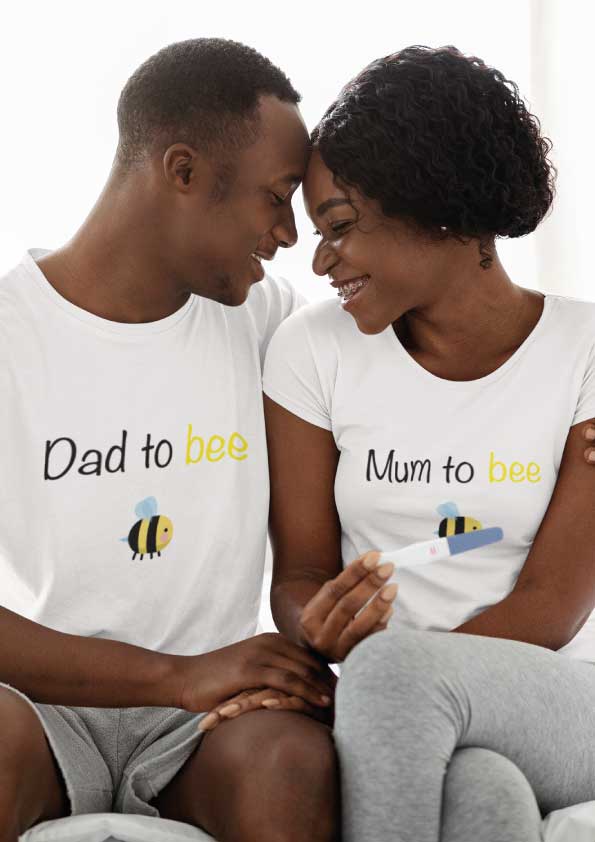 Image de t-shirts duo blanc "Mum to bee/Dad to bee"-MCL Sérigraphie