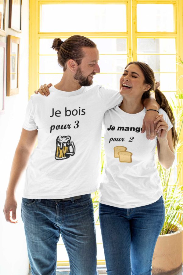 T-shirts Duo adulte l Je bois pour 3/Je mange pour 2 l MCL Sérigraphie