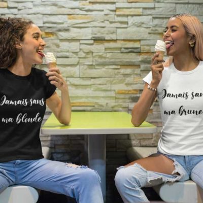 Image t-shirt noir et blanc "Jamais sans ma blonde"/"Jamais sans ma brune"-MCL Sérigraphie