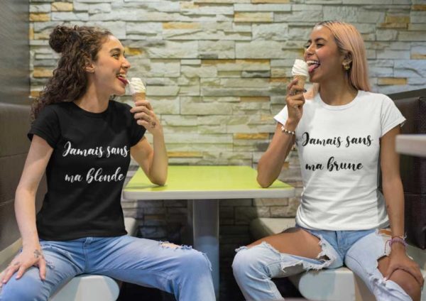 Image t-shirt noir et blanc "Jamais sans ma blonde"/"Jamais sans ma brune"-MCL Sérigraphie