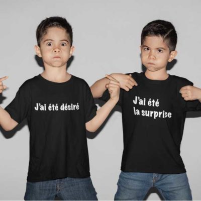 Image de t-shirts duo noir "J'ai été désiré/J'ai été la surprise "-MCL Sérigraphie