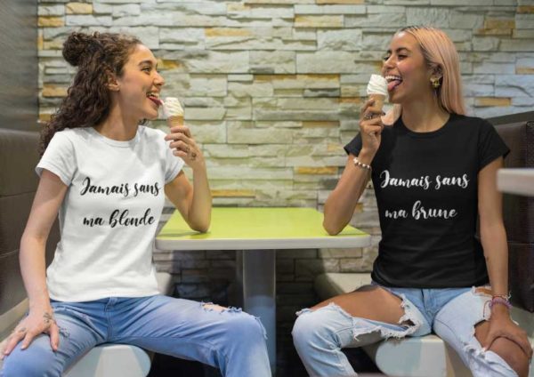 Image t-shirt blanc et noir"Jamais sans ma blonde"/"Jamais sans ma brune"-MCL Sérigraphie