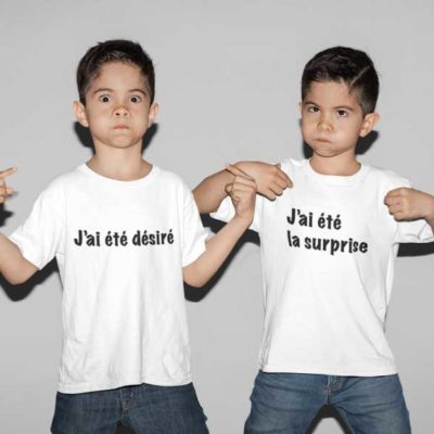 Image de t-shirts duo blanc "J'ai été désiré/J'ai été la surprise "-MCL Sérigraphie