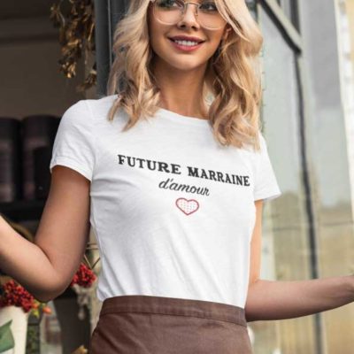 Image de t-shirt blanc femme "Future marraine d'amour"-MCL Sérigraphie