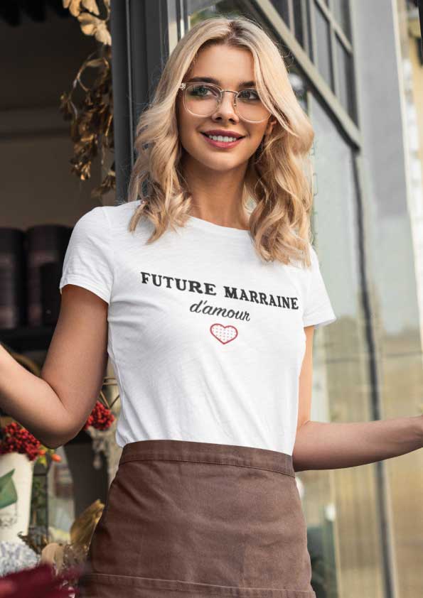 Image de t-shirt blanc femme "Future marraine d'amour"-MCL Sérigraphie