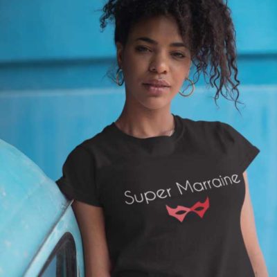 Image de t-shirt noir femme "Super Marraine"-MCL Sérigraphie