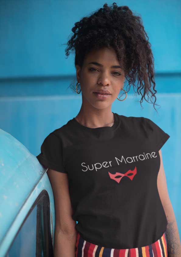 Image de t-shirt noir femme "Super Marraine"-MCL Sérigraphie