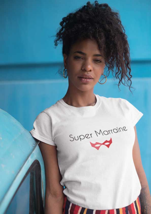 Image de t-shirt blanc femme "Super Marraine"-MCL Sérigraphie