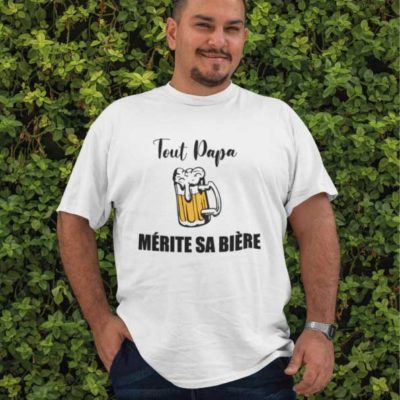 Image de t-shirt blanc "Tout papa mérite sa bière"- MCL Sérigraphie