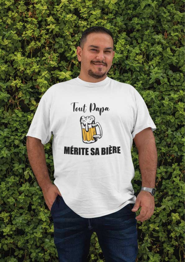 Image de t-shirt blanc "Tout papa mérite sa bière"- MCL Sérigraphie