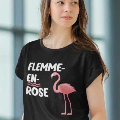 Image de t-shirt noir "FLEMME-EN-ROSE"-MCL Sérigraphie