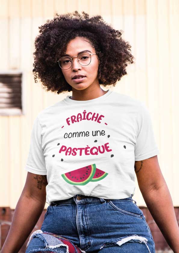 Image de t-shirt blanc "FRAÎCHE COMME UNE PASTÈQUE"-MCL Sérigraphie