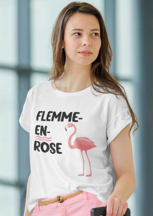 Image de t-shirt blanc "FLEMME-EN-ROSE"-MCL Sérigraphie