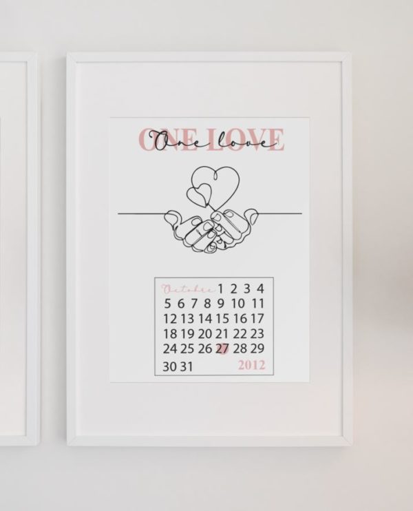 Image d'affiche One Love - Date de rencontre personnalisée - Saint Valentin - MCL Sérigraphie