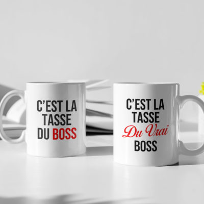 Image de duo tasses "Tasse du boss/Tasse du vrai boss" - MCL Sérigraphie