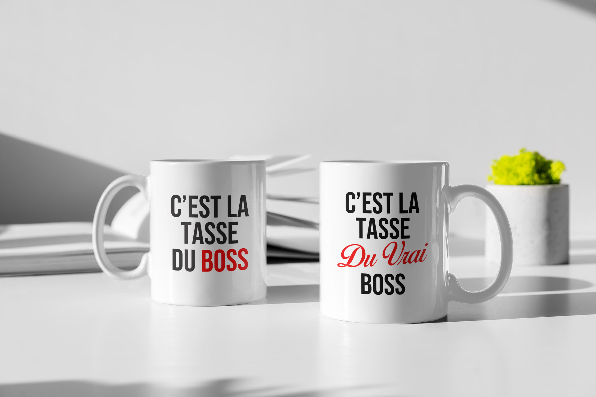 Image de duo tasses "Tasse du boss/Tasse du vrai boss" - MCL Sérigraphie