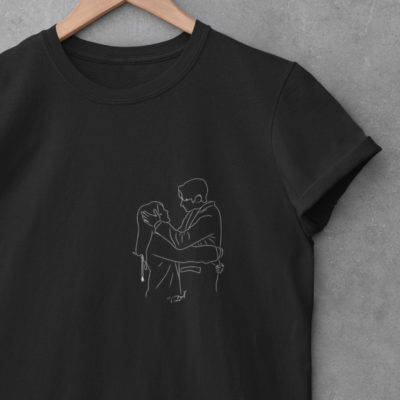Image de t-shirt noir femme dessin minimaliste traits couple - Personnalisé - MCL Sérigraphie